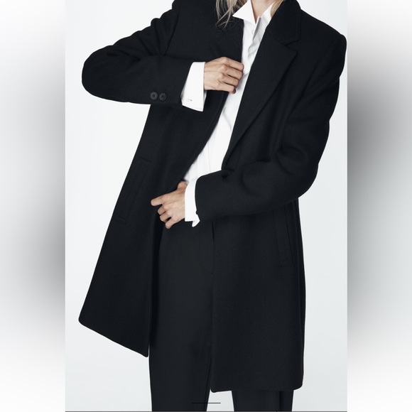 Zara felt texture wool blend coat peacoat jacket black small 8431/102 - Picture 4 of 16